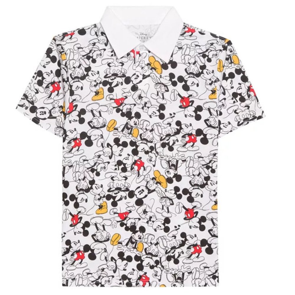NEW Men's Mickey Mouse All Over Print Short Sleeves Polo Disney Polo T-Shirt Tee